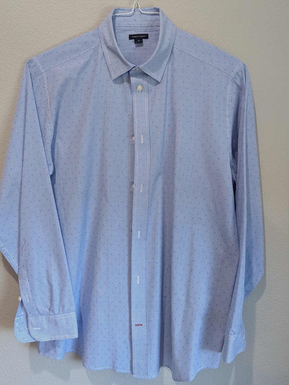Tommy‎ Hilfiger Light Blue Micro-Pattern Dress Shirt, Husky Size 20